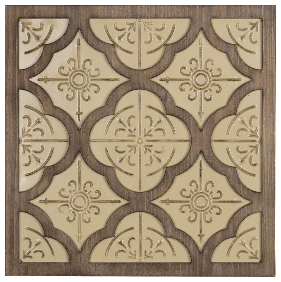 Pale Yellow and Natural Quatrefoil Wall Plaque