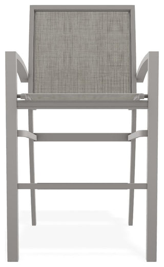 Kendall Sling Bar Height Stackable Outdoor Stool, Smoke/Warm Gray