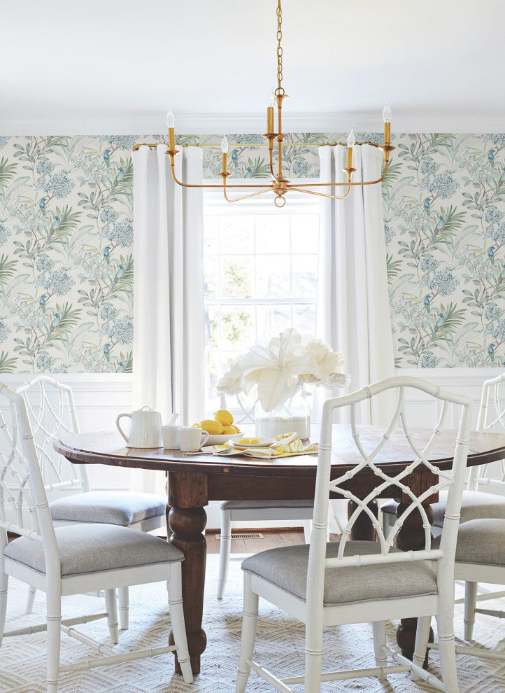 Turquiose Handpainted Songbird Peel & Stick Wallpaper