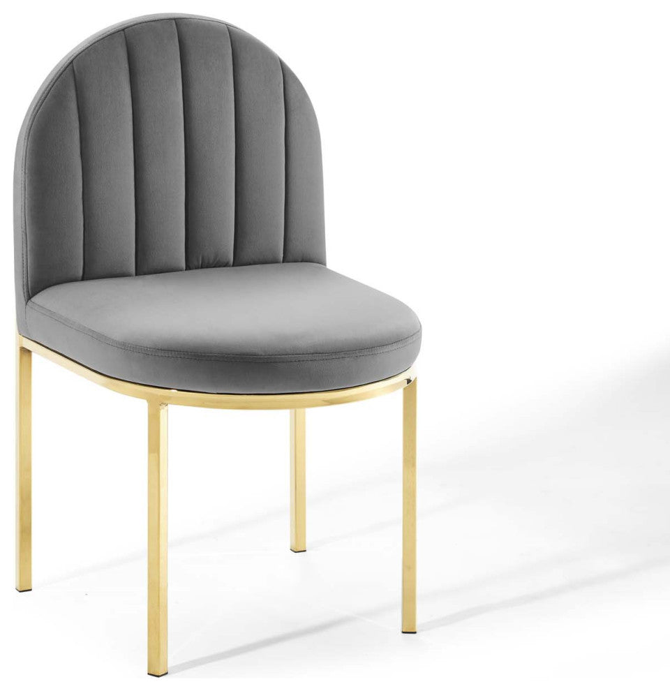 Isla Channel Tufted Performance Velvet Dining Side Chair - Gold Gray
