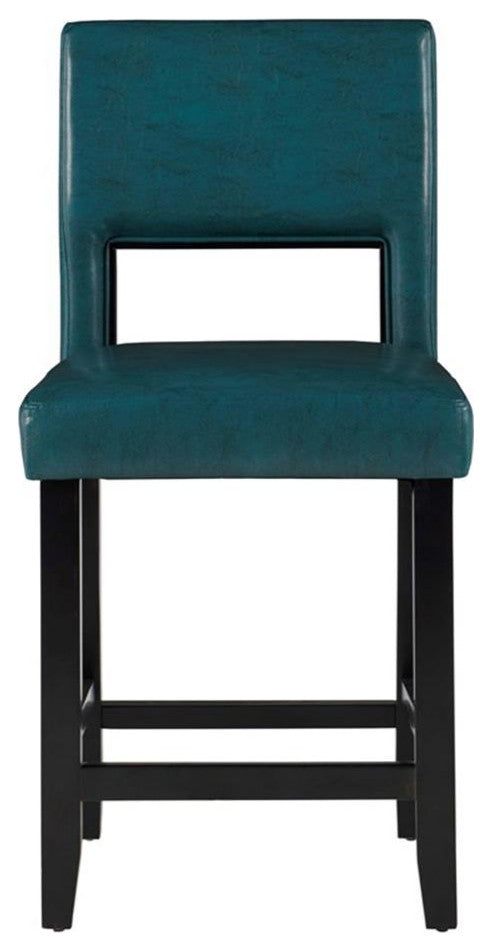 Linon Vega 24.5" Agean Blue Faux Leather & Rubberwood Counter Stool in Black