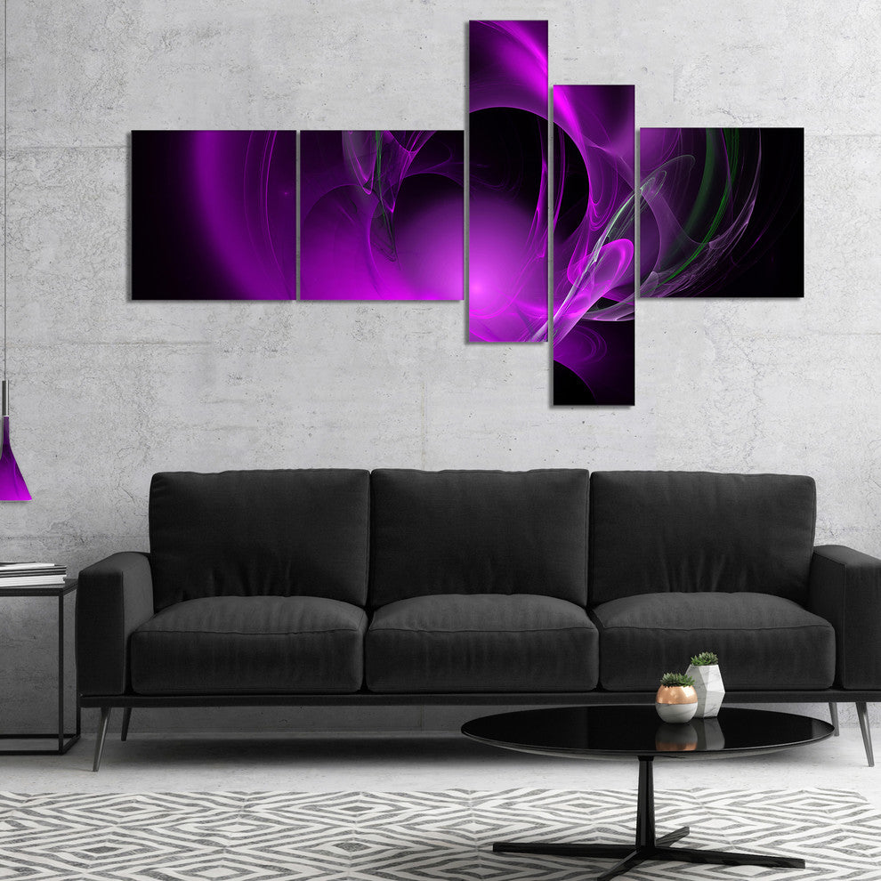 Purple Fractal Galactic Nebula, Abstract Wall Art Canvas, 60"x32", 5 panels