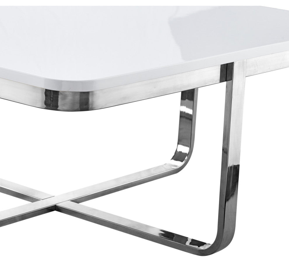 Keala Coffee Table, High Gloss Lacquer Finish Top, White/Chrome