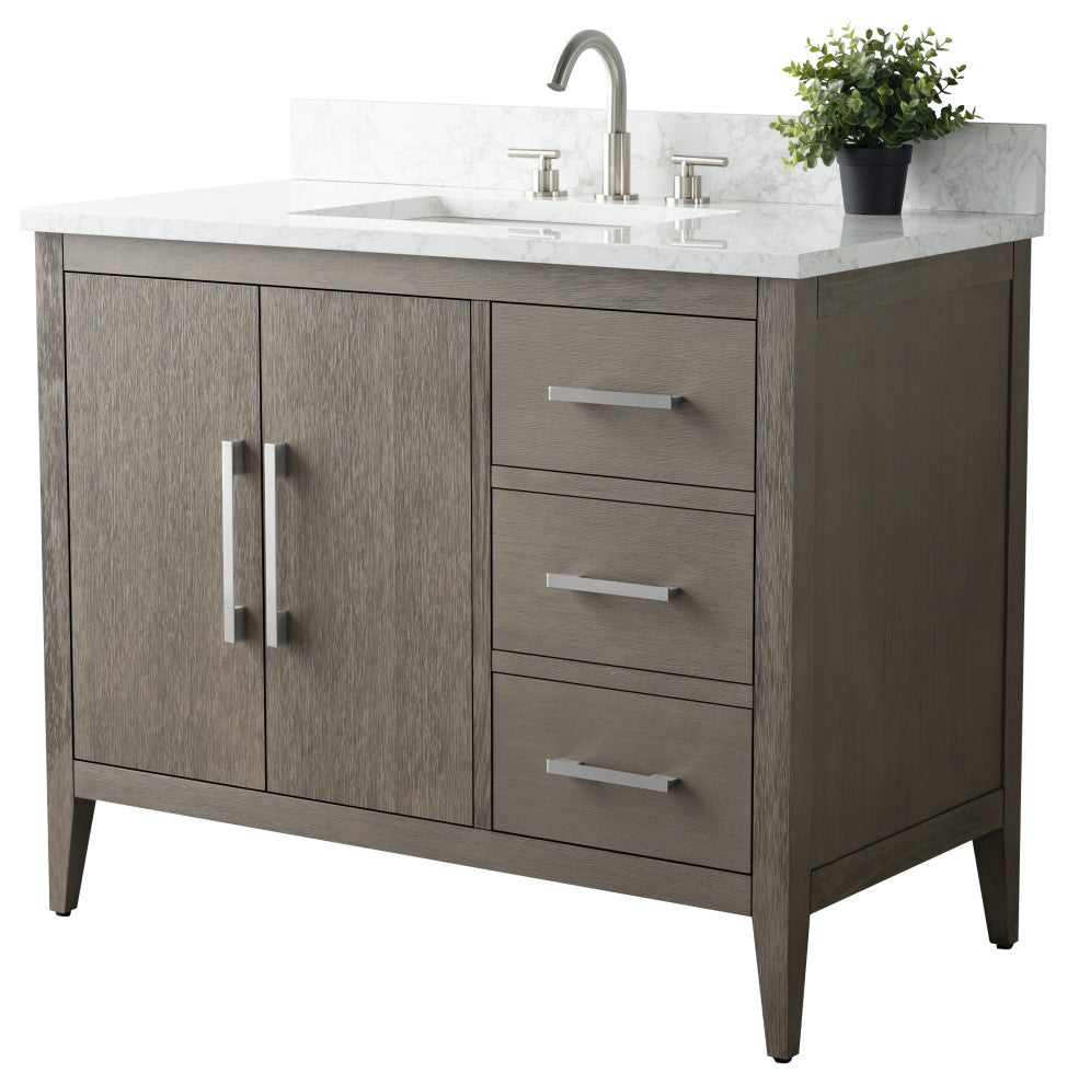 Vanity Art Bathroom Vanity With Sink, Driftwood Gray, 42", Single Sink, Brushed Nickel