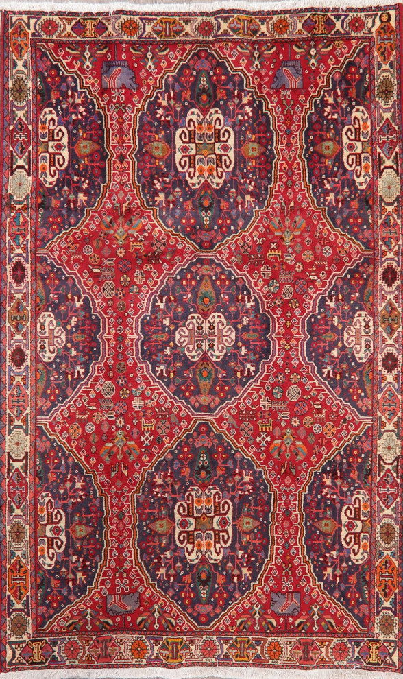 Consigned, Oriental Hand-Knotted Vintage Traditional Persian Area Rug, Red, 6x9