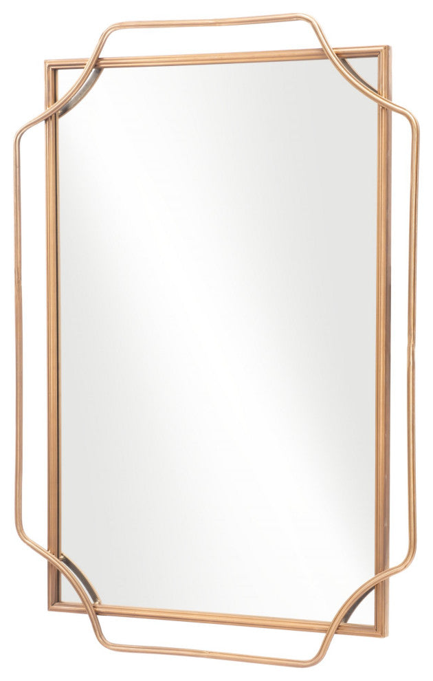 Frame Wall Mirror, Rectangular, Glass, Steel Metal, Gold, Bedroom Living