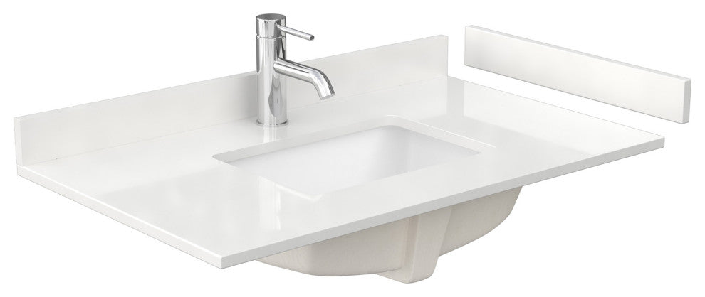 Maroni 36" Light Straw Single Vanity, White Quartz Top, 1-Hole, Black Trim