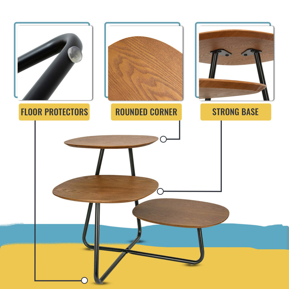 LeisureMod Hazelton End Table Manufactured Wood Top and Steel Base, Walnut