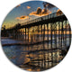 Pacific Ocean Sunset Oceanside Pier, Seascape Disc Metal Artwork, 23"