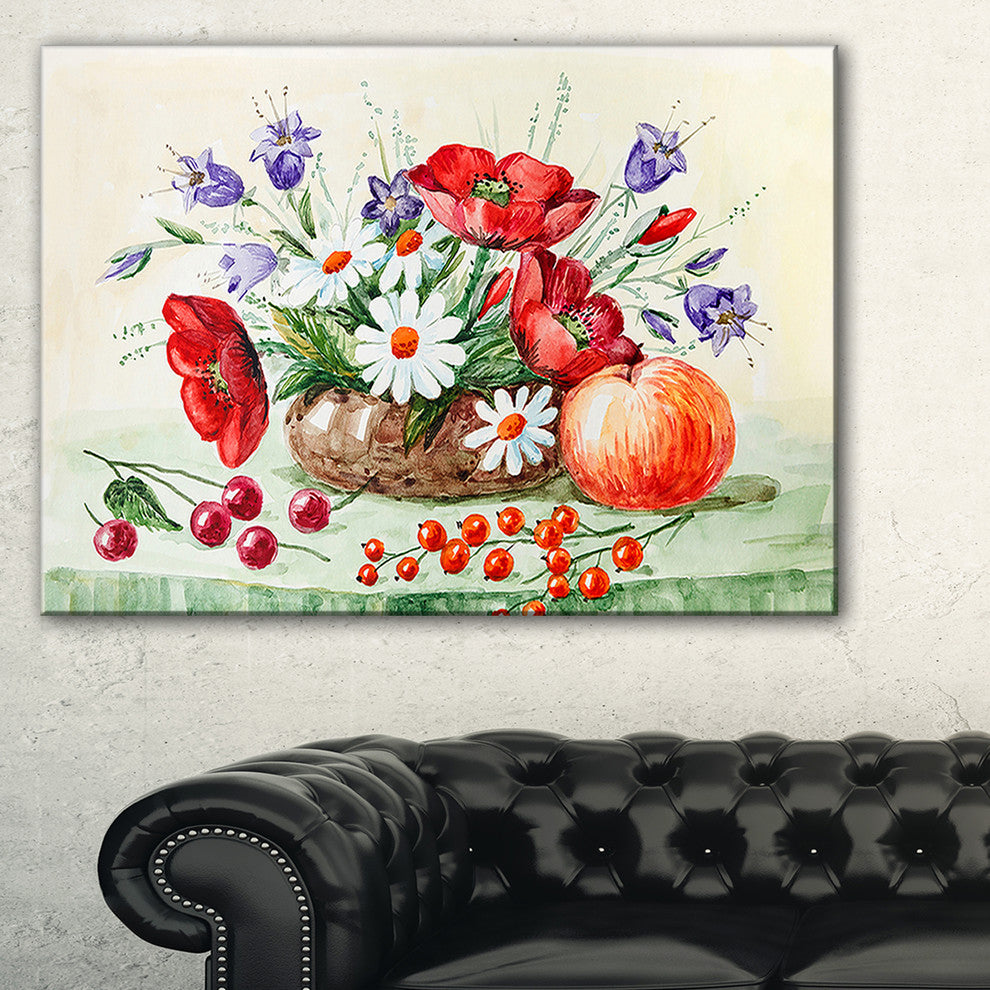 "Colorful Bunch of Flowers and Fruits" Wall Art, 32"x16"