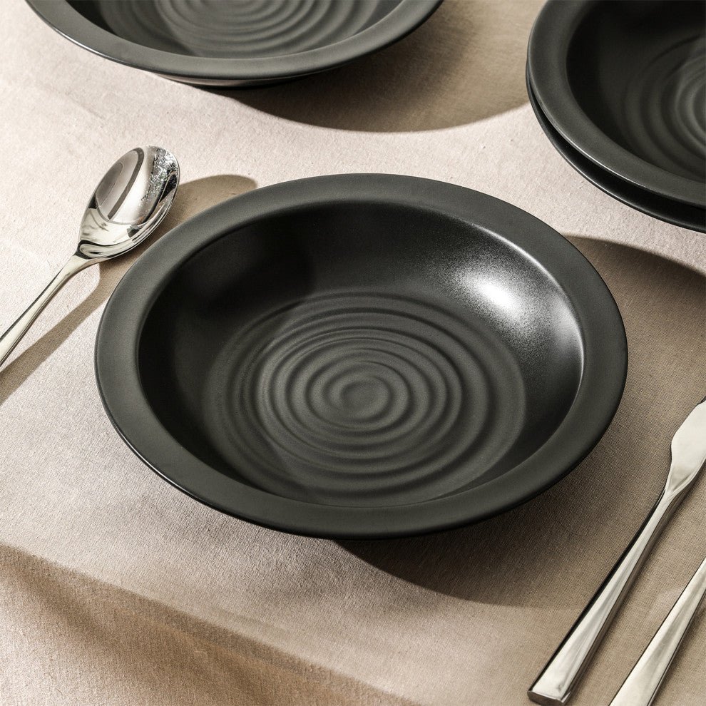Stone Lain Orbit Stoneware Pasta Bowl Set of 4, Charcoal