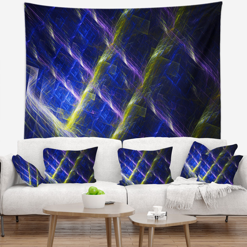 Dark Blue Fractal Grill Abstract Wall Tapestry, 60"x50"
