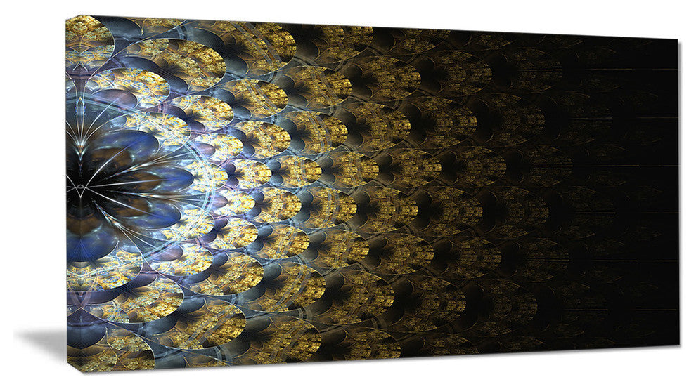 Symmetrical Gold Fractal Flower, Oversized Abstract Canvas Art Print, 60x28