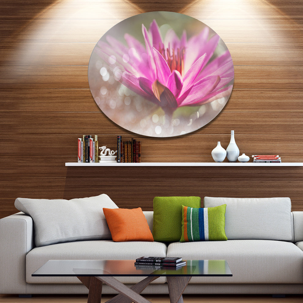 Pink Lotus On Abstract Background, Floral Large Disc Metal Artwork, 11"
