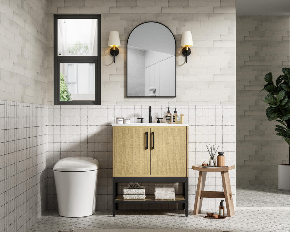 Home Living 30" Single Bathroom Vanity, Honey Brown