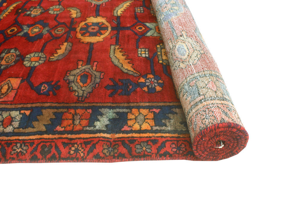 Fine Vintage Distressed Sahba Rust/Navy Runner, 4'2x11'4