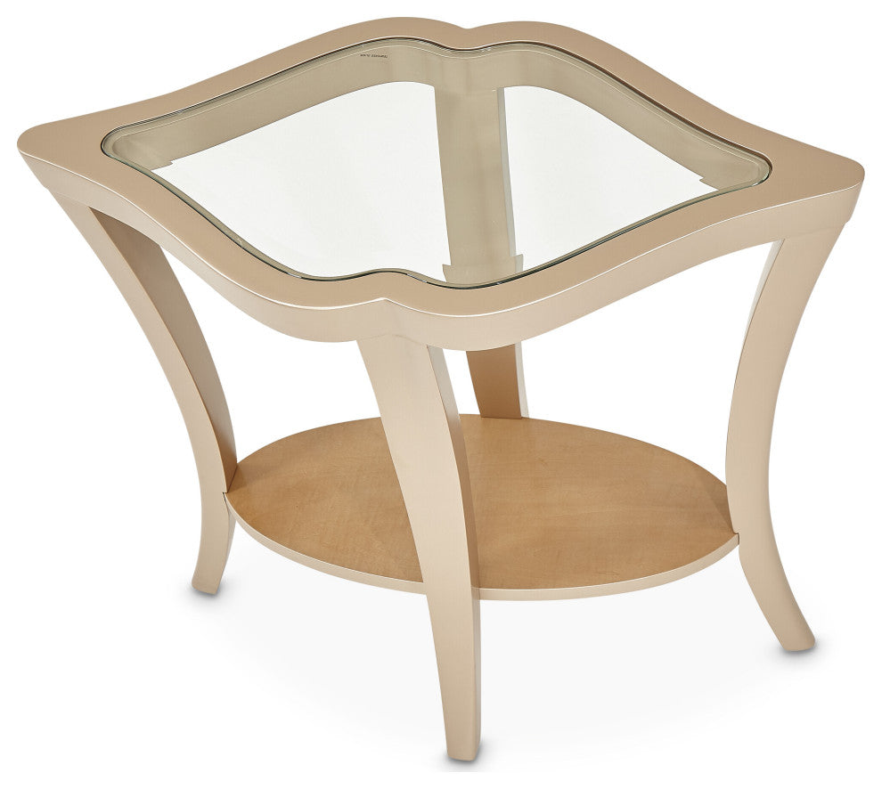 Malibu Crest Wood End Table with Glass Top - Chardonnay