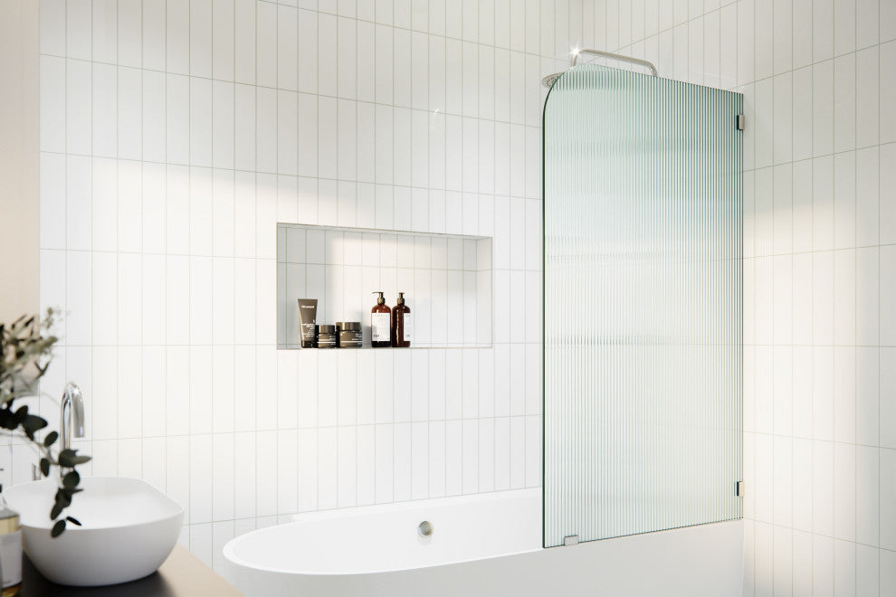 Bathtub Fixed Panel, Fluted Radius, Right Hand, Polished Chrome