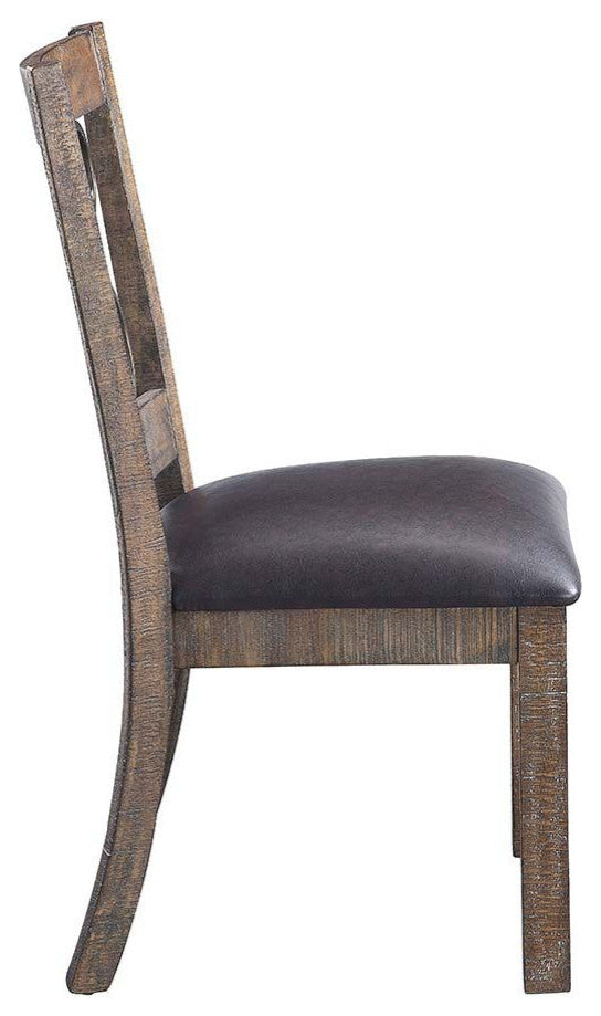 Set of 2 PU Side Chair, Black and Weathered Cherry