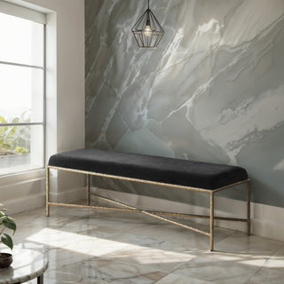 Valley Upholstered Bench, Black, 54" W x 18" D, Gold, Chenille Fabric