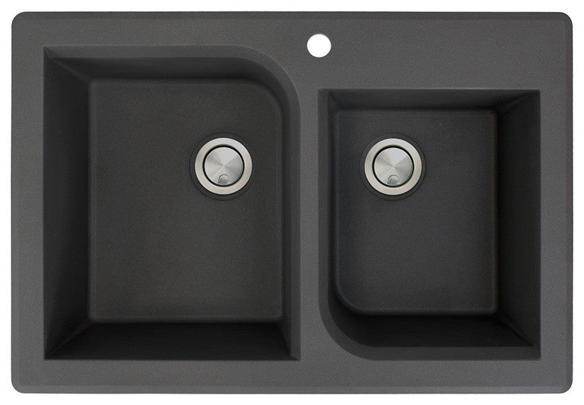 Radius 33" silQ Granite Double Bowl Kitchen Sink with 1 Hole in Black