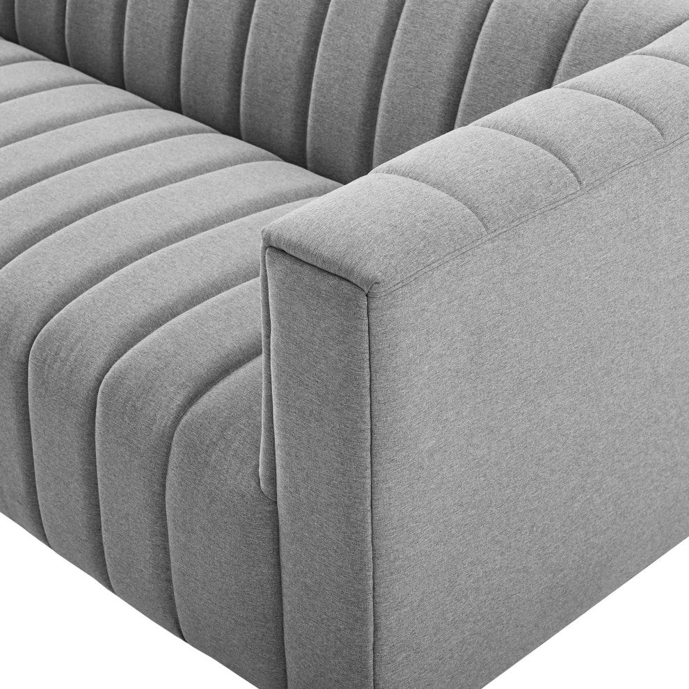 Tufted Sofa, Fabric, Gray, Modern, Living Lounge Hotel Lobby Hospitality
