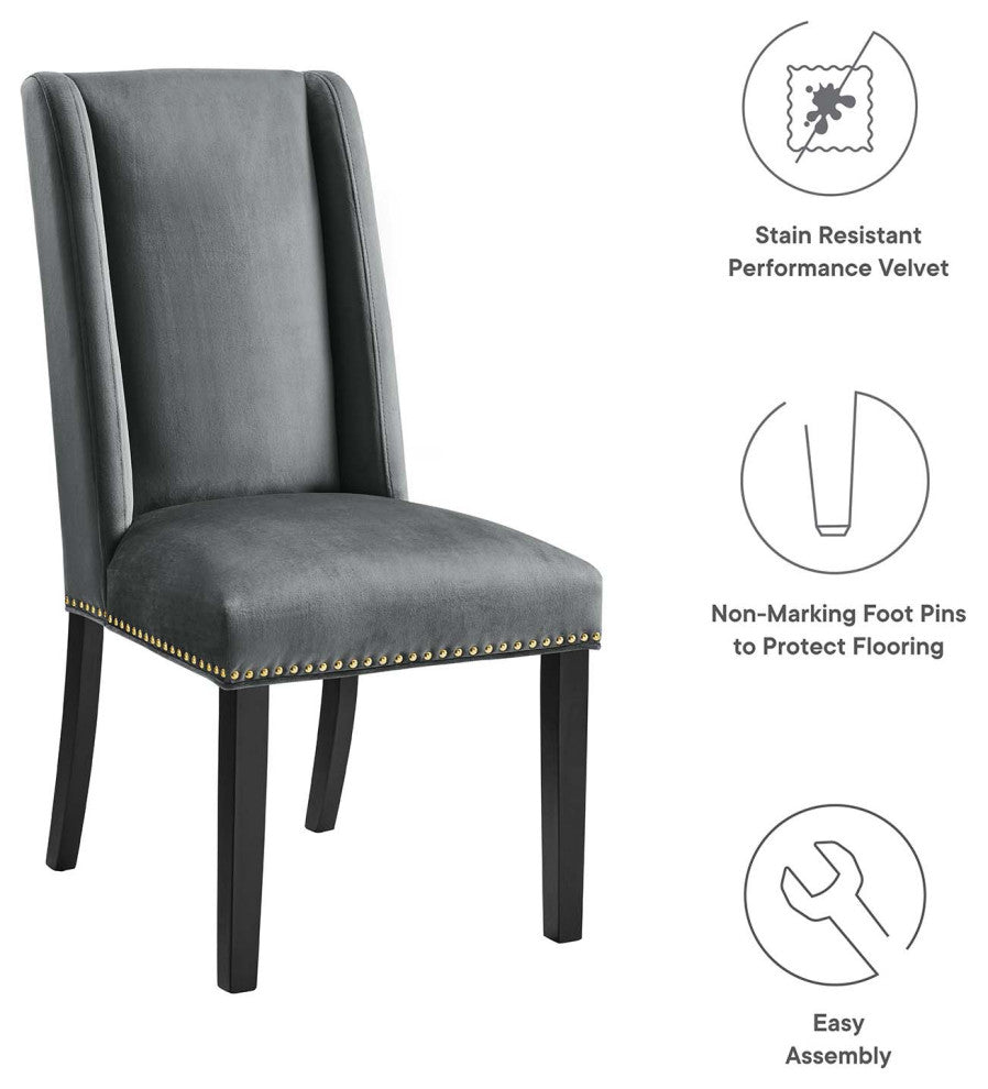 Baron Performance Velvet Dining Chairs, Set of 2, Gray