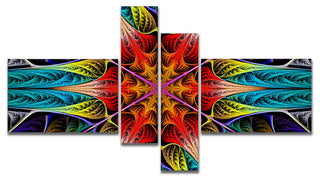 Colorful Fractal Stained Glass, Abstract Canvas Art Print, 60"x32", 4 panels