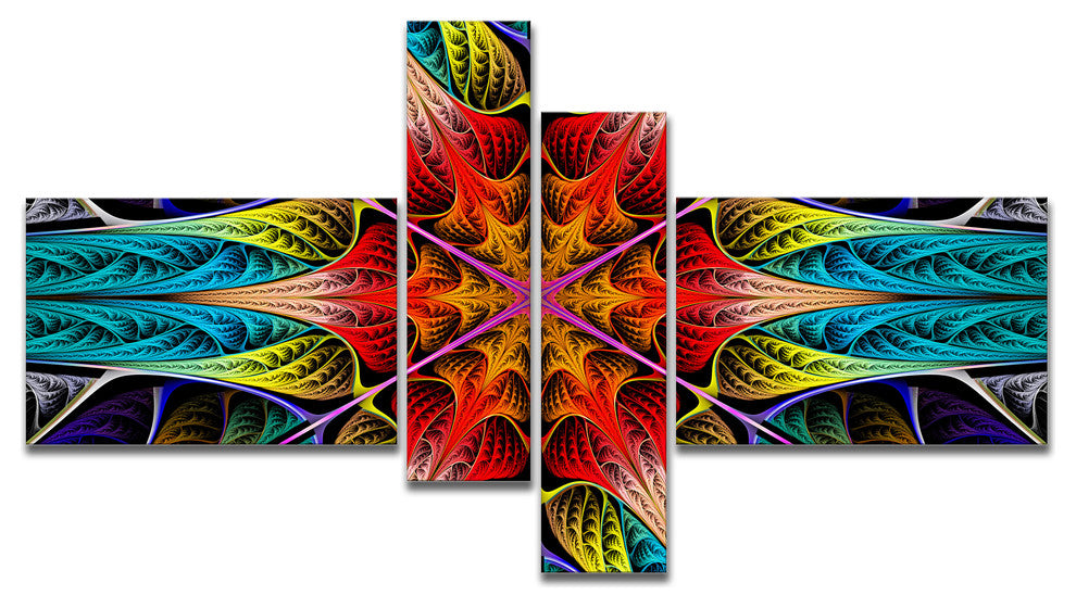 Colorful Fractal Stained Glass, Abstract Canvas Art Print, 60"x32", 4 panels