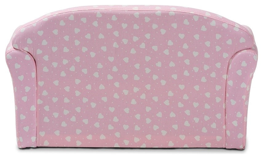 Contemporary Pink and White Heart Patterned Fabric Upholstered Kids 2-Seater Sof