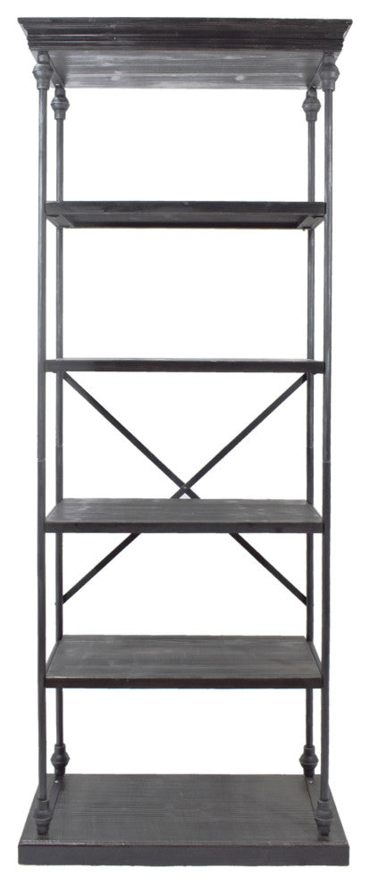 Alma Industrial 5 Shelf Firwood Bookcase, Pewter, Gray