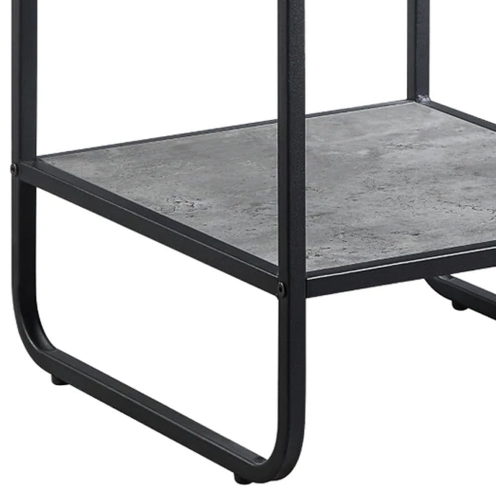 Benzara BM276254 21" Modern End Table With Open Shelves, Gray/Black