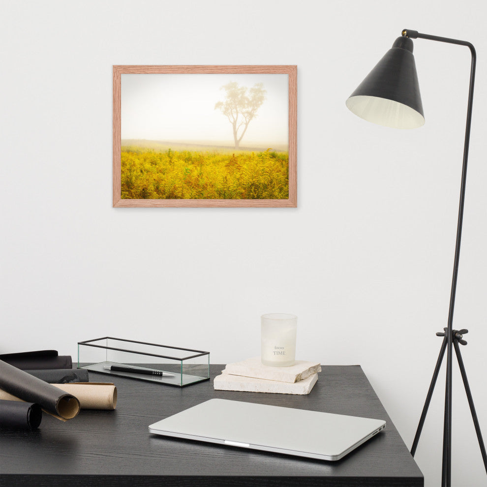 Dreams of Goldenrod and Fog Landscape Framed Photo Paper Wall Art Prints, Red Oak, 12" X 16"