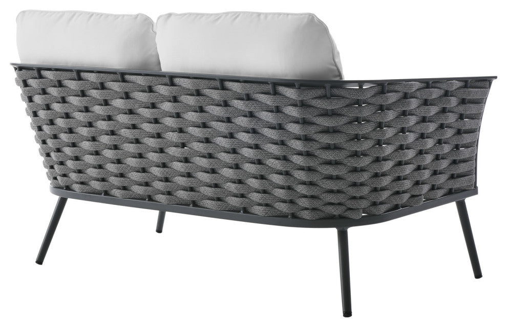 4-Piece Outdoor Patio Aluminum Sectional Sofa Set, Gray/White