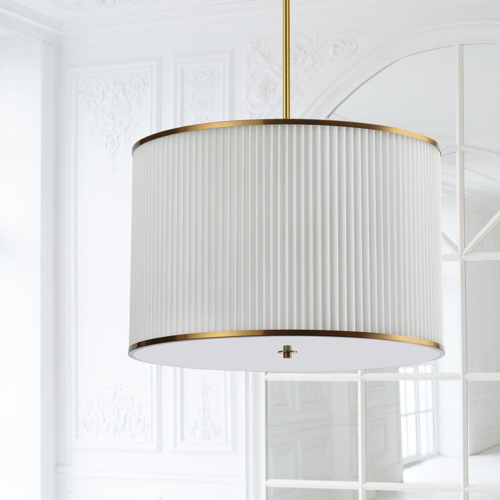 Prudy Transitional 4 Light White Aged Brass Fabric Pendant