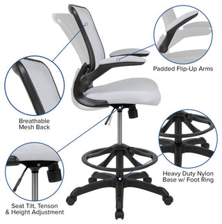 Mid-Back Mesh Ergonomic Drafting Chair With Adjustable Foot Ring, White