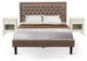 3Pc Queen Size Bed Set, 1 Queen Size Bed Dark Khaki, 2 Night Stand, Black Legs