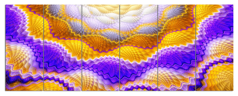 Blue Yellow Snake Skin Flower, Abstract Wall Art Canvas, 70"x28", 6 Panels