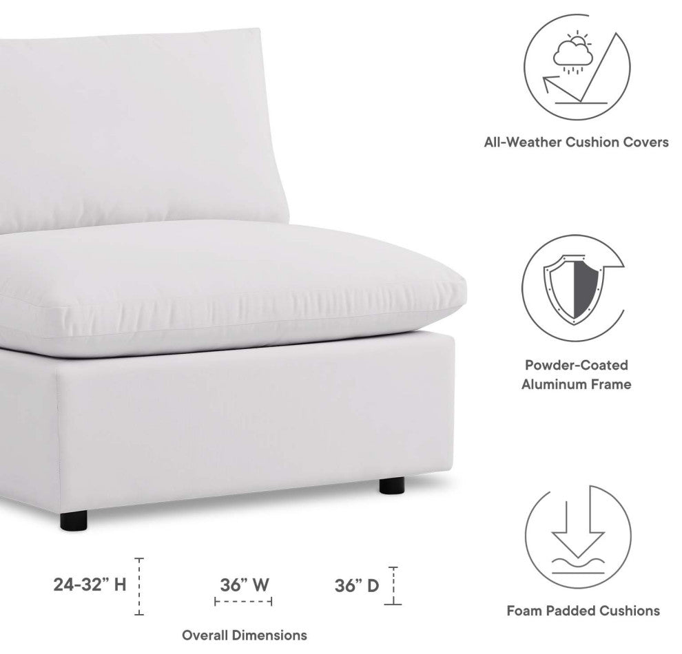Modular Lounge Sofa Middle Chair, White, Modern, Outdoor Patio Hospitality
