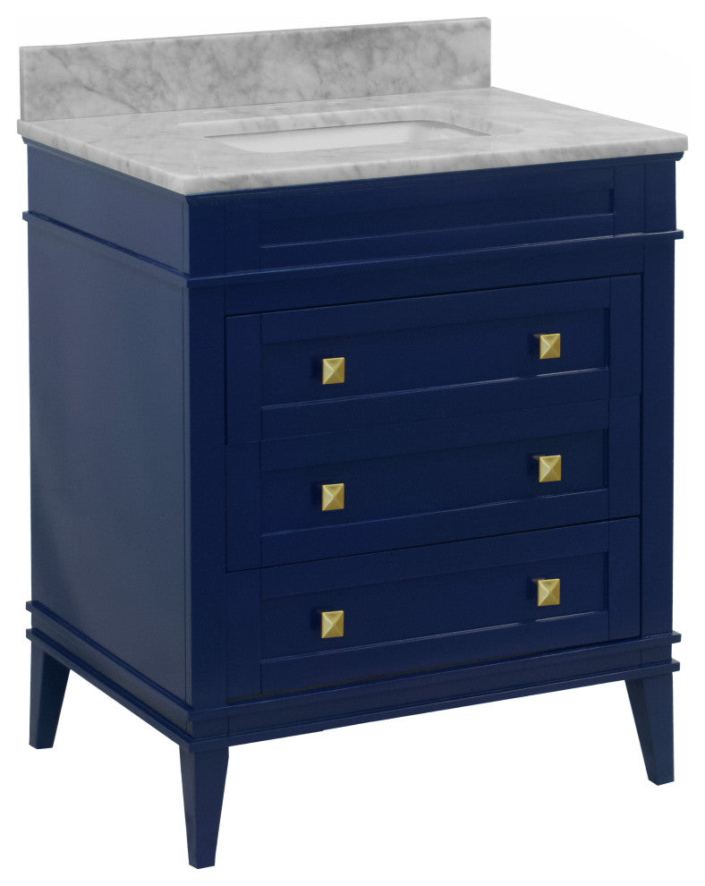 Eleanor 30" Bathroom Vanity, Royal Blue, Carrara Marble Top