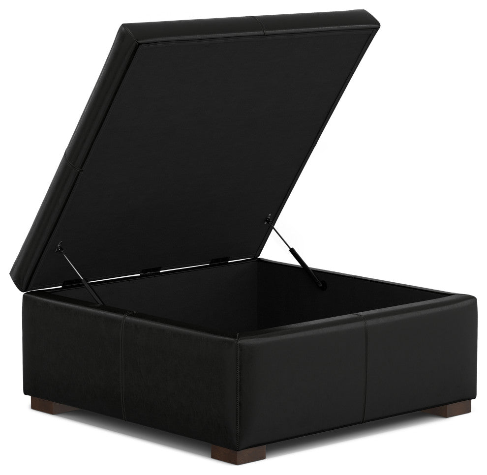 Gabbie Square Coffee Table Storage Ottoman, Midnight Black