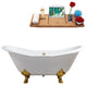 72" Cast Iron R5162GLD-GLD Soaking Clawfoot Tub and Tray With External Drain