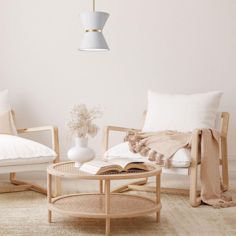 White Transitional Pendant With Aged Brass Metal