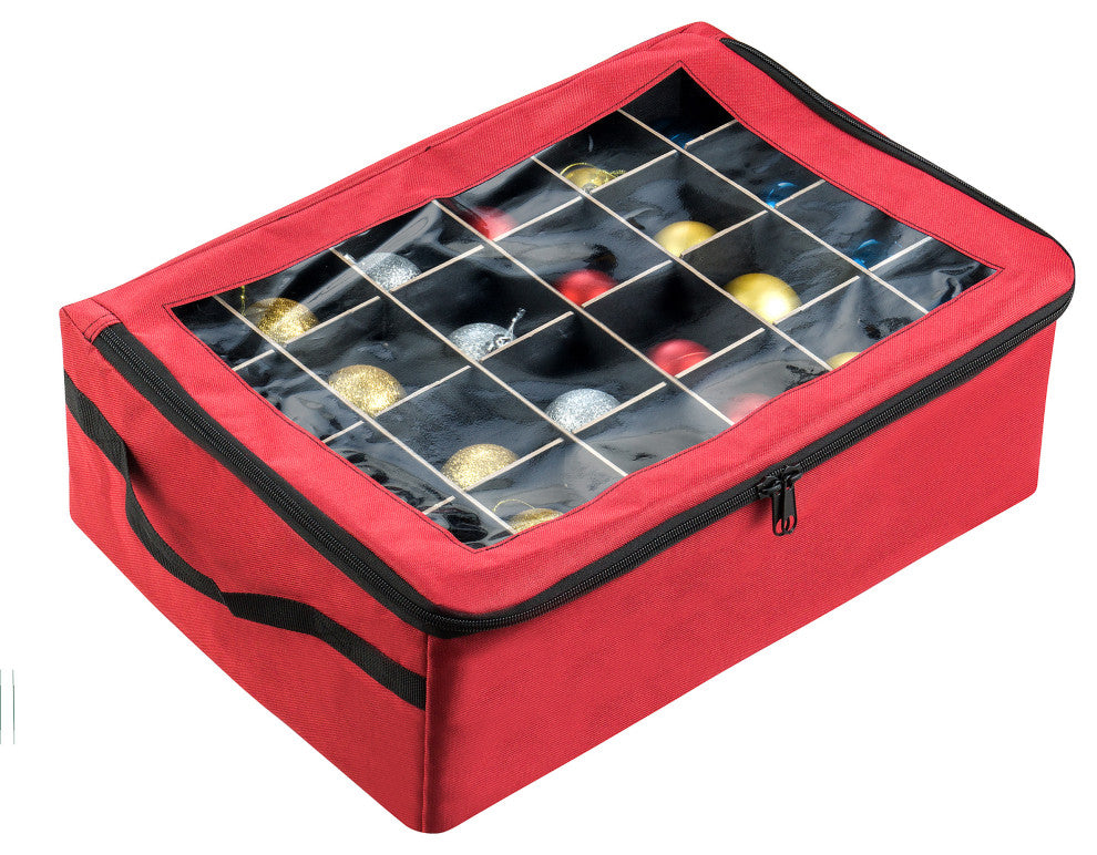 Ornament Storage Box Zippered Lid Organizer 48 Individual Compartments Dividers
