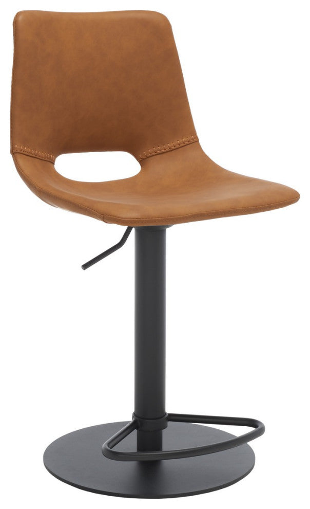 Safavieh Freya Gas Lift Bar Stool, Cognac/Black