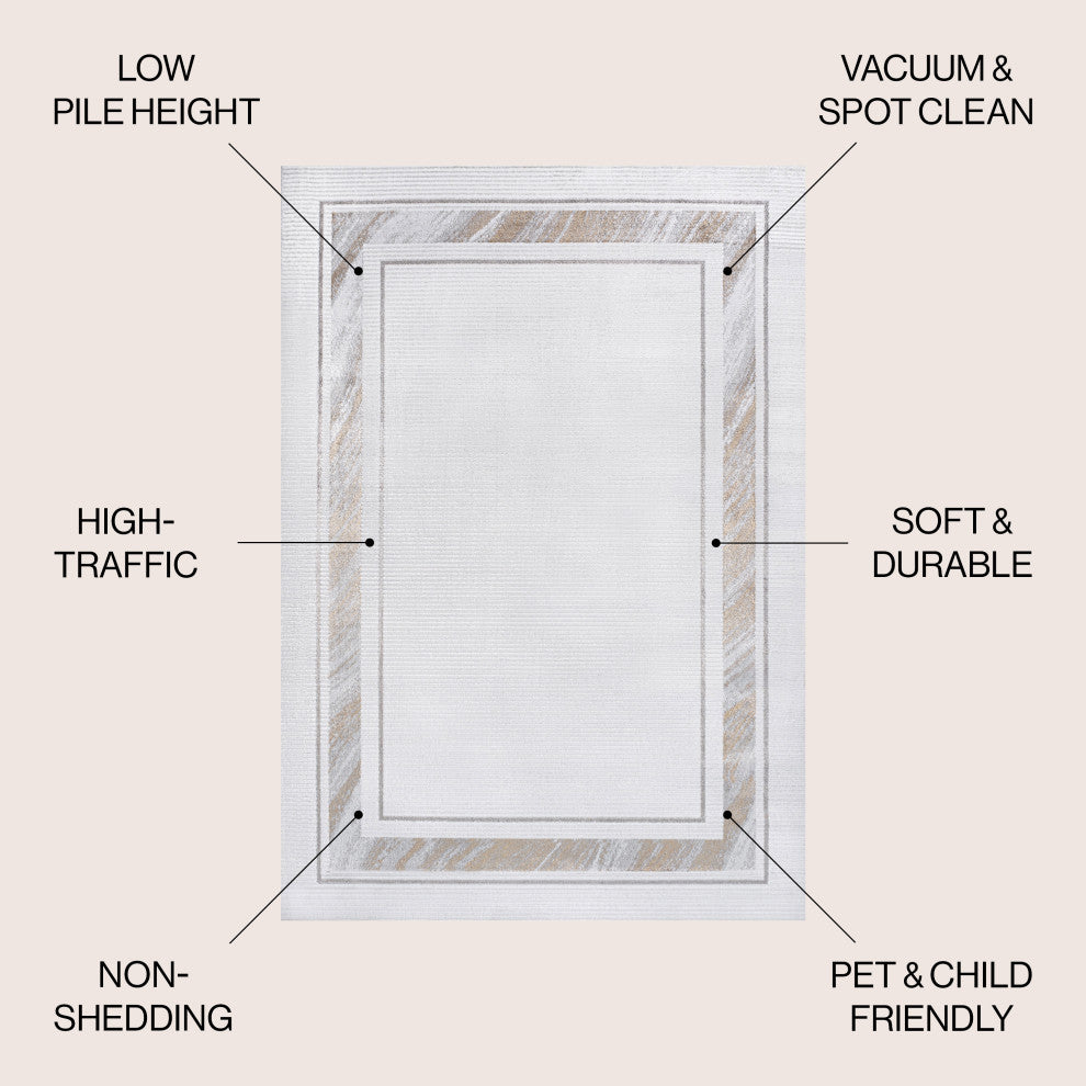 Athens Classic Border Marble Pattern High-Low Area Rug