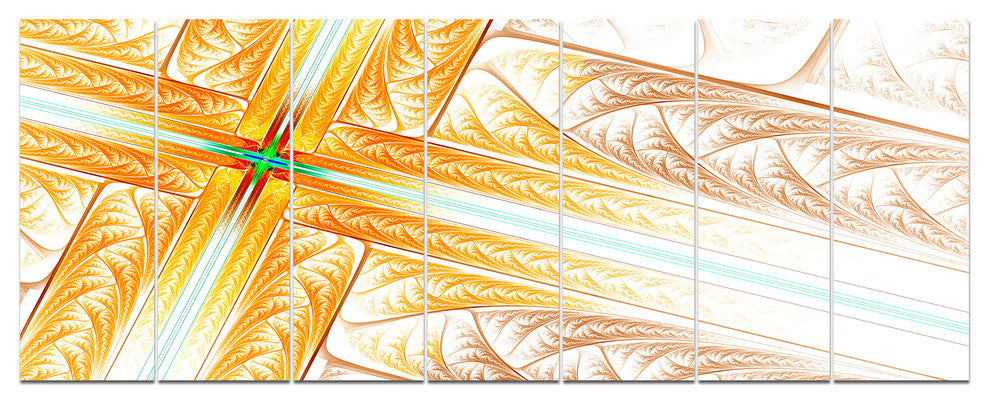 Brown Fractal Cross Design, Abstract Art on Canvas, 83"x32", 7 Panels