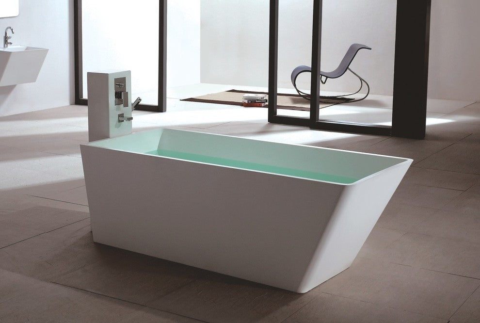 ADM Rectangular Freestanding Bathtub, Matte White, 66.9"
