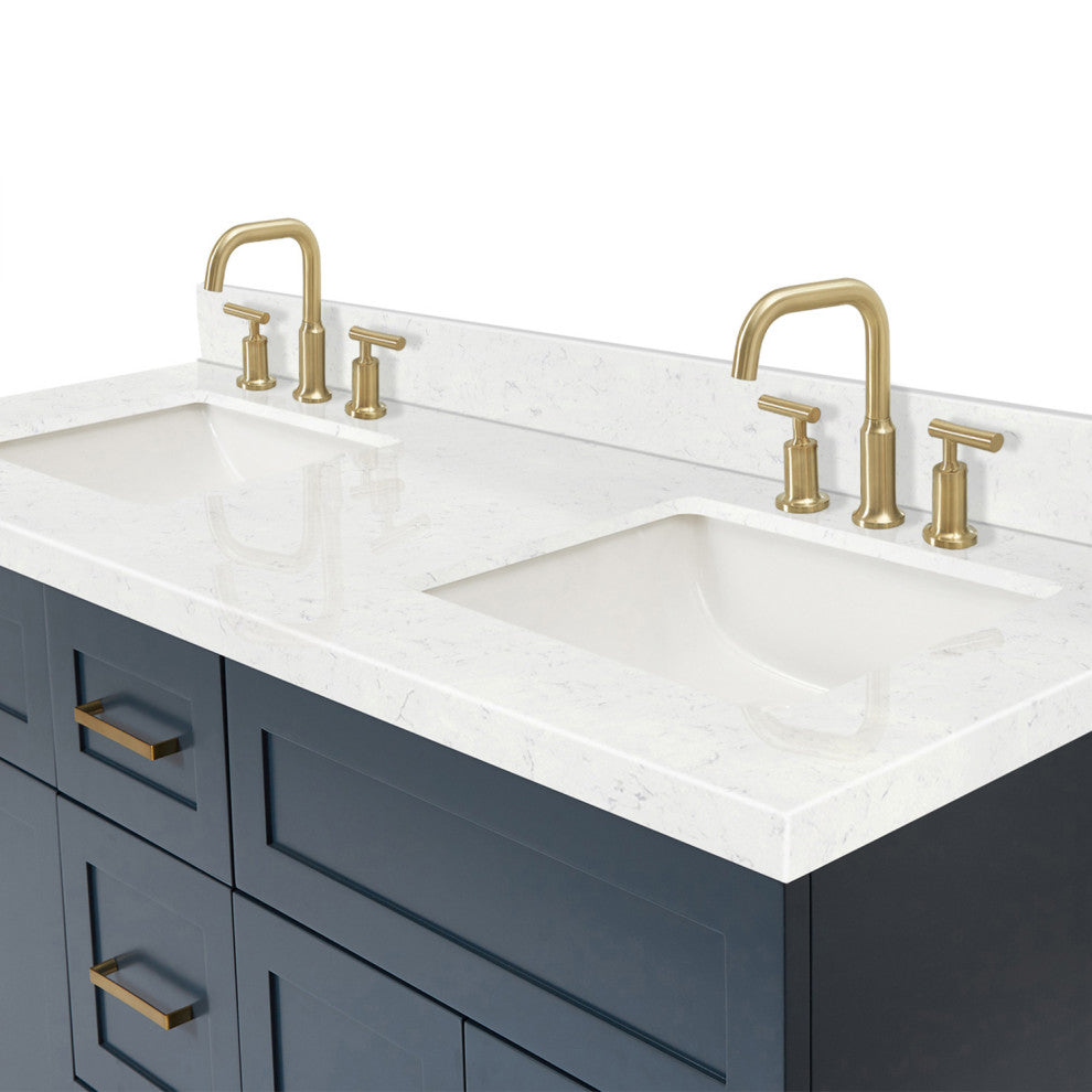 Ariel Hamlet 60" Double Rectangle Sink Bathroom Vanity, Carrara Quartz