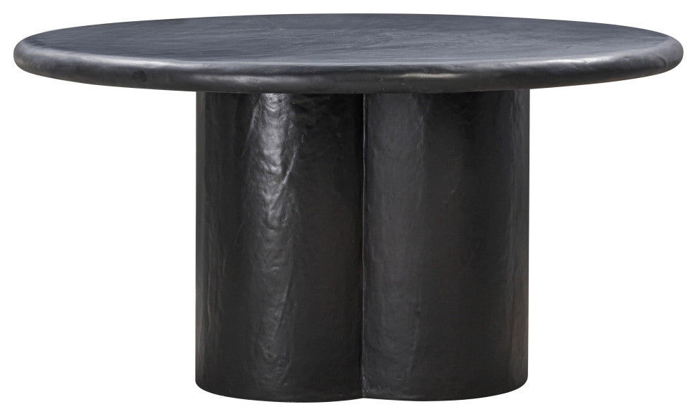 Elika Black Faux Plaster Round Dining Table, Eclectic Minimalst Outdoor Table